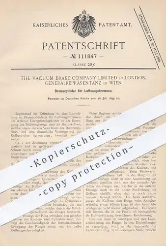 original Patent - The Vacuum Brake Company Limited , London, Generalrepräsentanz - Wien , 1899 , Bremszylinder | Bremsen