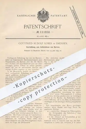 original Patent - Gottfried Rudolf Koker , Dresden , 1899 , Zirkel zum Aufzeichnen von Kurven | Kurvenzirkel , Geometrie