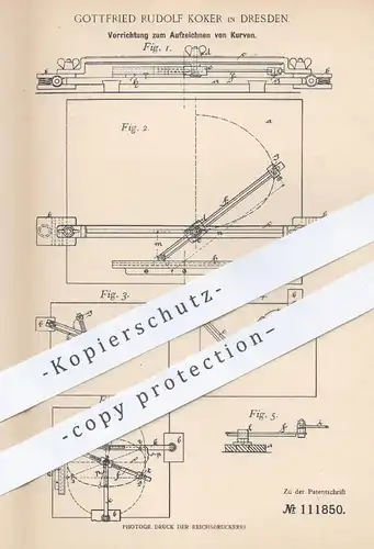 original Patent - Gottfried Rudolf Koker , Dresden , 1899 , Zirkel zum Aufzeichnen von Kurven | Kurvenzirkel , Geometrie