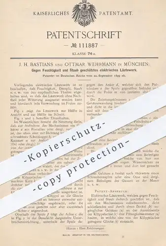 original Patent - J. H. Bastians u. Ottmar Wehrmann , München , 1899 , vor Witterung geschütztes Läutewerk | Klingel