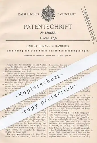 original Patent - Carl Sohrmann , Hamburg , 1902 , Verbindung der Stoßstellen der Metall - Dichtungsringe | Flantsch