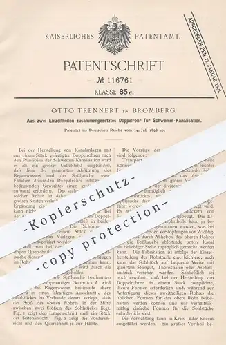 original Patent - Otto Trennert , Bromberg , 1898 , Doppelrohr für Schwemm - Kanalisation | Rohr , Kanal , Klärgrube !!