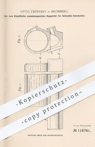 original Patent - Otto Trennert , Bromberg , 1898 , Doppelrohr für Schwemm - Kanalisation | Rohr , Kanal , Klärgrube !!