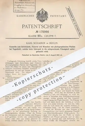 original Patent - Karl Schairer , Berlin , 1905 , Kassette zum Entwickeln von photographischen Platten | Fotograf , Foto