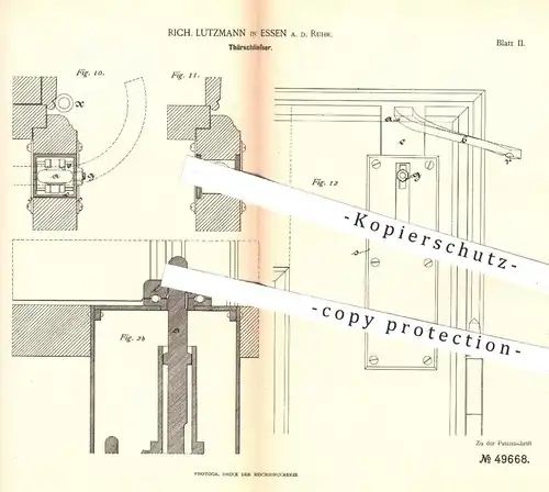 original Patent - Rich. Lutzmann , Essen / Ruhr , 1888 , Türschliesser | Türschloss , Tür , Schloss , Schlosser !!!