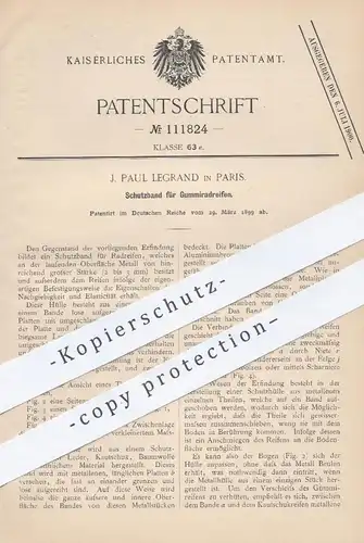 original Patent - J. Paul Legrand , Paris , 1899 , Schutzband für Gummireifen | Reifen , Radreifen , Rad , Räder , Gummi