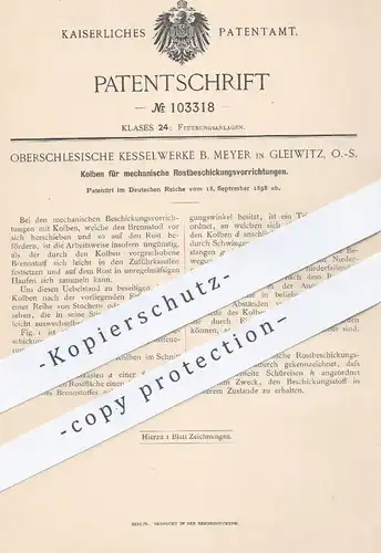 original Patent - Oberschlesische Kesselwerke B. Meyer , Gleiwitz , 1898 , Kolben für mechanische Rostbeschickung