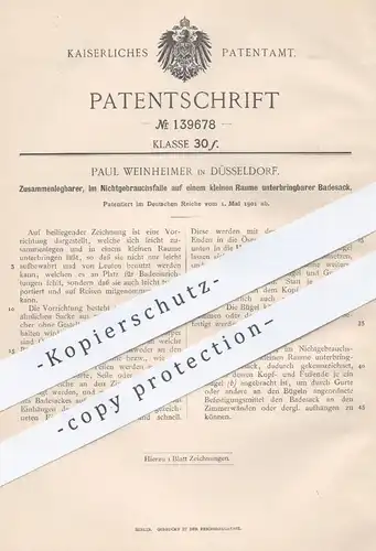 original Patent - Paul Weinheimer , Düsseldorf , 1901 , Zusammenlegbarer Badesack | Rucksack , Badewanne , Tasche !!!