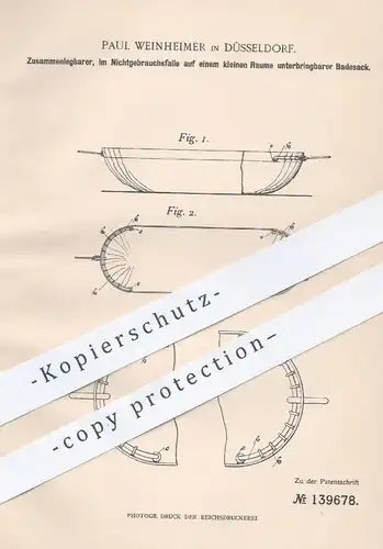 original Patent - Paul Weinheimer , Düsseldorf , 1901 , Zusammenlegbarer Badesack | Rucksack , Badewanne , Tasche !!!