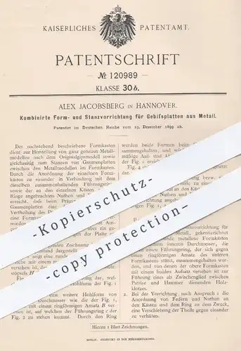 original Patent - Alex Jacobsberg , Hannover , 1899 , Formen u. Stanzen von Gebissplatten | Gebiss , Zähne , Zahnarzt