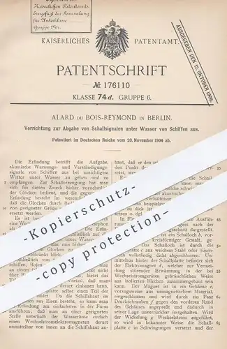 original Patent - Alard du Bois Reymond , Berlin , 1904 , Abgabe von Schallsignal unter Wasser vom Schiff aus | Schiffe
