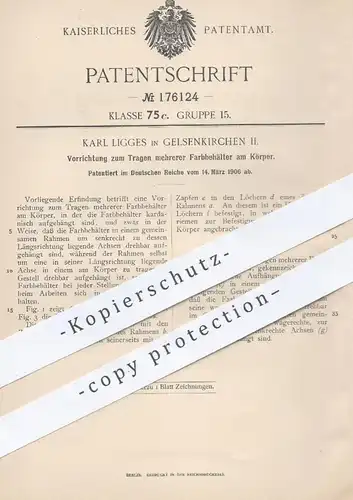 original Patent - Karl Ligges , Gelsenkirchen , 1906 , Tragegestell zum Tragen mehrerer Behälter am Körper | Transport !