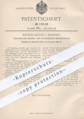 original Patent - Mathias Schlier , Budapest , 1906 , Schaukel mit verstellbarem Schaukelbrett | Schaukel , Spielzeug !!