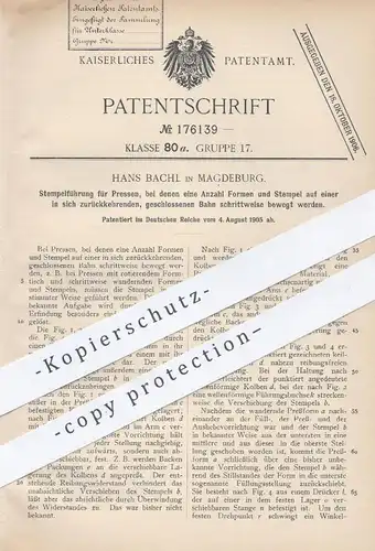 original Patent - Hans Bachl , Magdeburg , 1905 , Stempelführung für Pressen | Stempel , Presse , Formen , Pressform