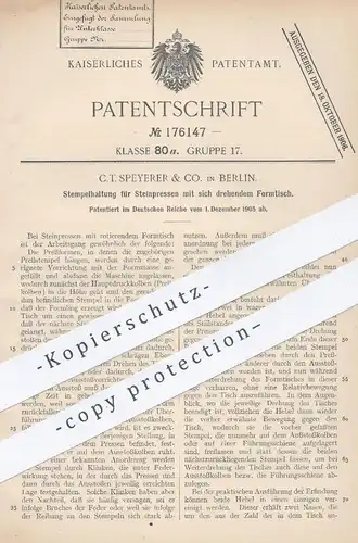 original Patent - C. T. Speyerer & Co. , Berlin , 1905 , Stempelhaltung für Steinpresse | Presse , Pressen , Pressform !