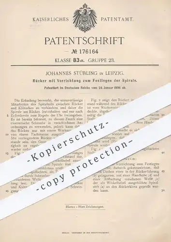 original Patent - Johannes Stübling in Leipzig , 1906 , Rücker zum Festlegen der Spirale an Uhren | Uhrmacher , Uhrwerk