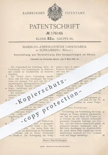 original Patent - Hamburg - Amerikanische Uhrenfabrik , Schramberg , 1906 , Gongschlages an Uhren | Uhr , Uhrmacher !!
