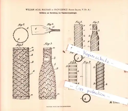 original Patent - William Agal Mauran in Providence , USA , 1898 , Herstellung von Flaschenverpackungen !!!