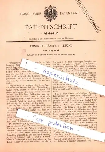 original Patent - Reinhold Händel in Leipzig , 1888 , Rührapparat !!!