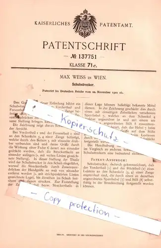 original Patent -  Max Weiss in Wien , 1901 , Schuhstrecker !!!