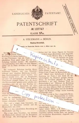 original Patent - A. Stegemann in Berlin , 1902 , Rouleau-Verschluß !!!