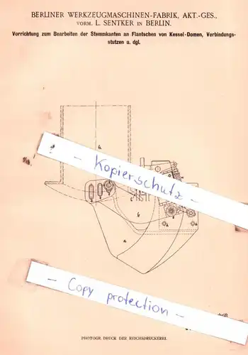 original Patent - Berliner Werkzeugmaschinen-Fabrik, Akt.-Ges. in Berlin , 1902 , Stemmkanten an Flanschen !!!