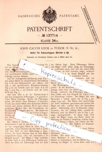 original Patent - John Calvin Look in Tudor , USA , 1902 , Halter für Scheuerlappen, Bürsten u. dgl. !!!