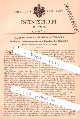 original Patent - Ralph Davenport Mershon in New-York , 1899 , Ferspannungsmessung !!!
