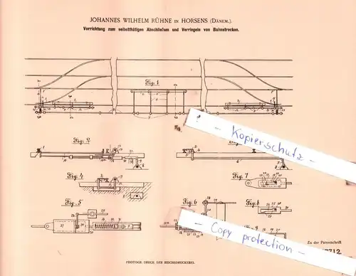 original Patent - J. W. Rühne in Horsens , Dänem. , 1901 , Abschließen und Verriegeln von Bahnstrecken !!!