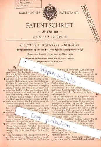 original Patent -  C. B. Cottrell & Sons Co. in New-York , 1920 , Luftpufferhemmung !!!