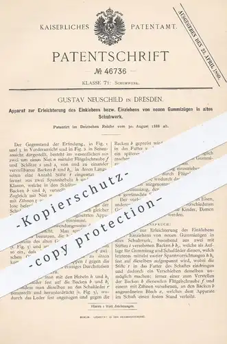 original Patent - Gustav Neuschild , Dresden , 1888 , Einziehen von Gummizug in Schuhwerk | Schuh , Schuhe , Schuster !!