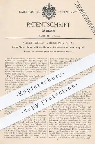 original Patent - Albert Snoeck , Boston , USA , 1892 , Schaftgetriebe mit Papier - Musterband | Schaftmaschine , Weber