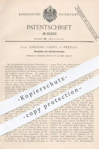 original Patent - Johanna Gadiel , Breslau , 1895 , Herdplatte mit Durchbrechungen | Herd , Kochherd , Ofen , Heizung !