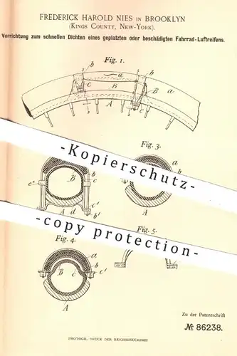 original Patent - Frederick Harold Nies , Brooklyn , Kings County , New York , 1895 , Reparatur von Fahrrad - Luftreifen