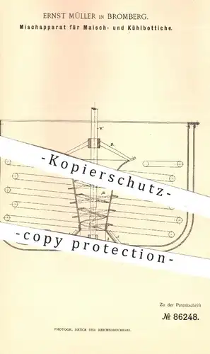 original Patent - Ernst Müller , Bromberg , 1895 , Mischapparat für Maisch- und Kühlbottiche | Maische , Bier , Brauerei