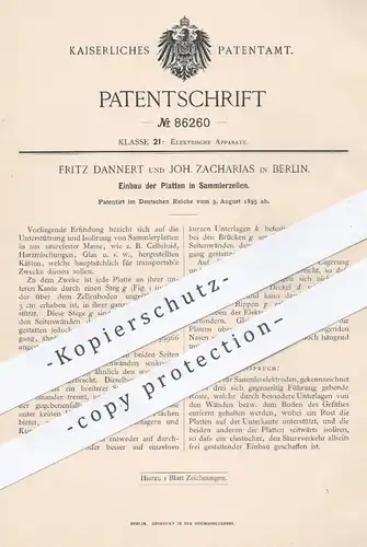 original Patent - Fritz Dannert u. Joh. Zacharias , Berlin , 1895 , Einbau der Platten in Sammler - Elektroden | Strom
