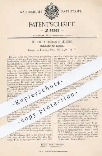 original Patent - Rudolf Gordan , Leipzig , 1895 , Ölbehälter für Lampen | Öllampe , Öl , Lampe , Licht , Brenner !!!