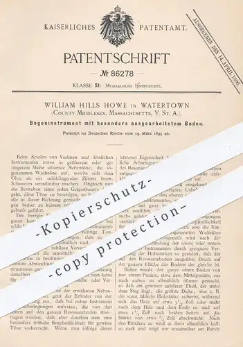 original Patent - William Hills Howe , Watertown , Middlesex , Massachusetts , USA , 1895 , Bogeninstrument | Violine !