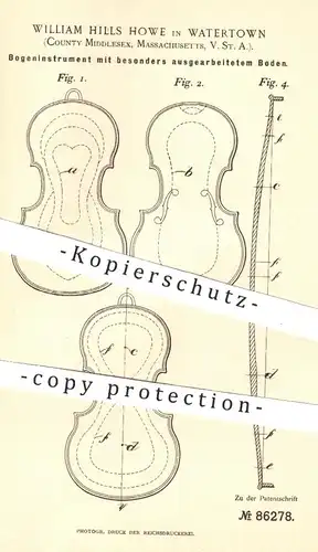 original Patent - William Hills Howe , Watertown , Middlesex , Massachusetts , USA , 1895 , Bogeninstrument | Violine !