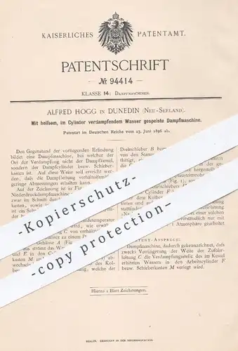 original Patent - Alfred Hogg , Dunedin , Neuseeland , 1896 , Dampfmaschine mit heißem Wasser | Dampfkessel !!!