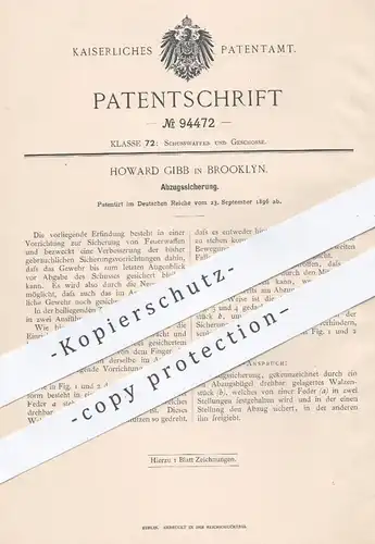 original Patent - Howard Gibb in Brooklyn , 1896 , Abzugssicherung an Feuerwaffen | Revolver , Pistole , Waffe , Gewehr