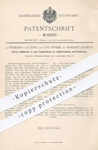 original Patent - A. Petersen , Altona | J. Strebel , Hamburg / Eilbeck , 1894 , Luftbefeuchtung u. Erwärmung | Gebläse