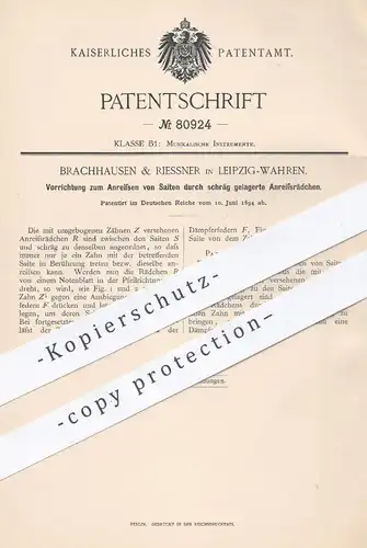 original Patent - Brachhausen & Riessner , Leipzig / Wahren , 1894 , Anreißen von Saiten | Musikinstrument , Musik !!