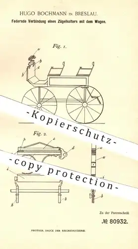 original Patent - Hugo Bochmann , Breslau , 1894 , Verbindung von Zügelhalters mit Pferde - Wagen | Kutsche , Kutscher