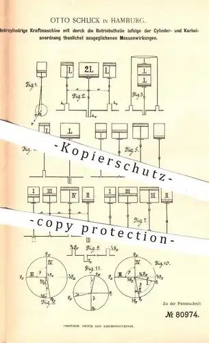 original Patent - Otto Schlick , Hamburg , 1893 , Mehrzylindrige Kraftmaschine | Motor , Dampfmaschine , Lokomotive !!