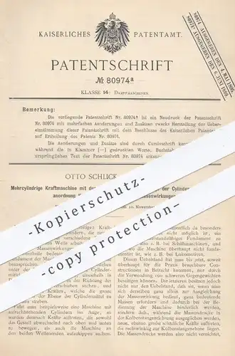 original Patent - Otto Schlick , Hamburg , 1893 , Mehrzylindrige Kraftmaschine | Dampfmaschine , Lokomotive , Motor !!