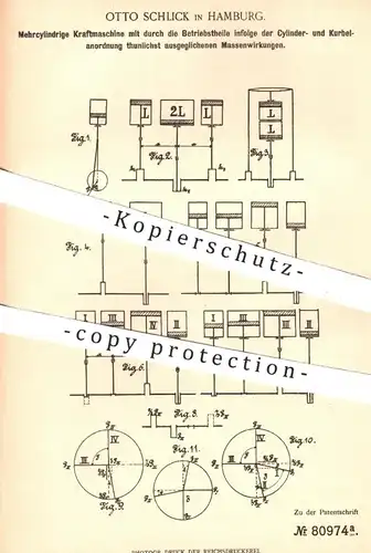 original Patent - Otto Schlick , Hamburg , 1893 , Mehrzylindrige Kraftmaschine | Dampfmaschine , Lokomotive , Motor !!