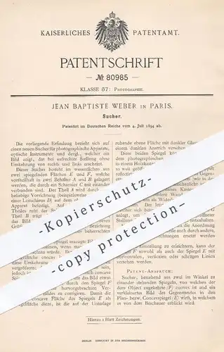 original Patent - Jean Baptiste Weber in Paris , 1894 , Sucher für Fotokamera | Kamera , Foto , Fotograf , Objektiv !!!