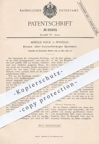 original Patent - Arnold Fleck , Berlin / Spandau , 1892 , Birnenförmiger o. keulenförmiger Spielball | Ball aus Gummi