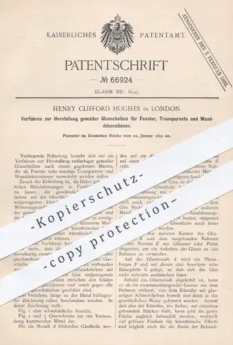 original Patent - Henry Clifford Hughes , London , 1892 , gemalte Glasscheiben für Fenster | Mosaik - Glas | Glaser !!!